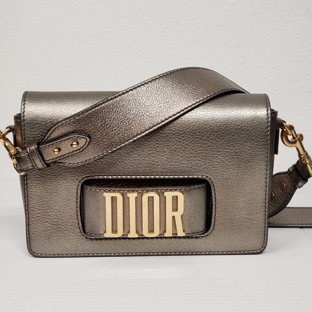 Authentic Christian Dior Grained Evolution Metallic Gold Flap Shoulder Crossbody